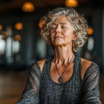 Persoană în vârstă practicând yoga